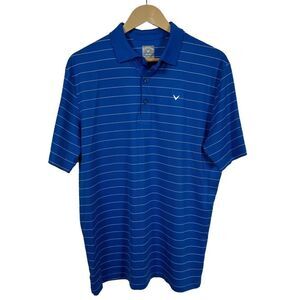 Callaway Men's Opti-Dri Blue & White Striped‎ Medium Size Polo Golf Shirt Casual
